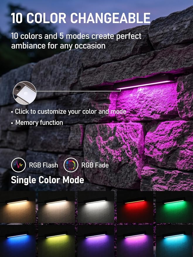 LEONLITE 4-Pack RGBCW 7 Inch LED Hardscape Lighting, Color Changing | LED Landscape Lighting, 12-24V AC/DC Paver Light Low Voltage Retaining Wall Lights, 5W Outdoor Step Lights, ETL