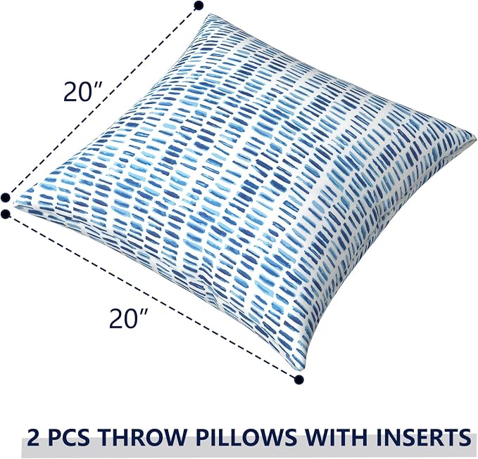 Outdoor Pillows for Patio Furniture 20x20 inch, Square Outdoor Throw Pillows with Inserts, Decorative Patio Pillows for Garden Couch Home Sofa Office Chair, Pack of 2, Pebble Blue