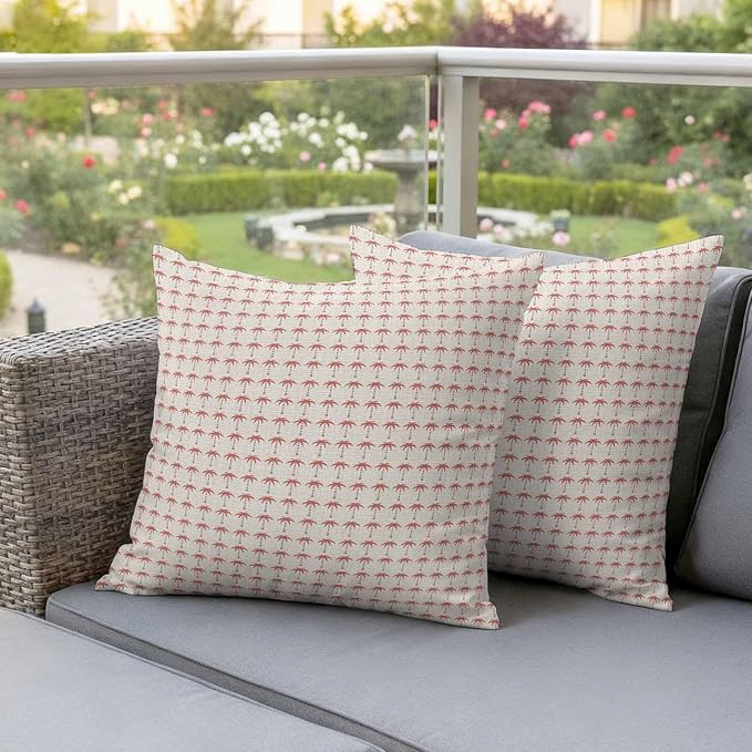 Palm Trees Outdoor Pillow Covers 20"x20" Set of 2, Summer Vintage Nautical Coastal Beach Ocean Red Tree Waterproof Throw Pillow Covers for Patio Furniture, Decorative Cushion Covers for Porch