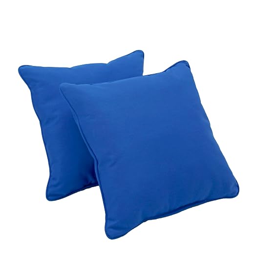 Factory Direct Partners Presidio 18" x 18" Square Decorative Throw Pillow Set with Piping for Indoor/Outdoor Furniture UV, Fade, Weather-Resistant Olefin Fabric (2-Pack) - Brilliant Blue, 13810-BB