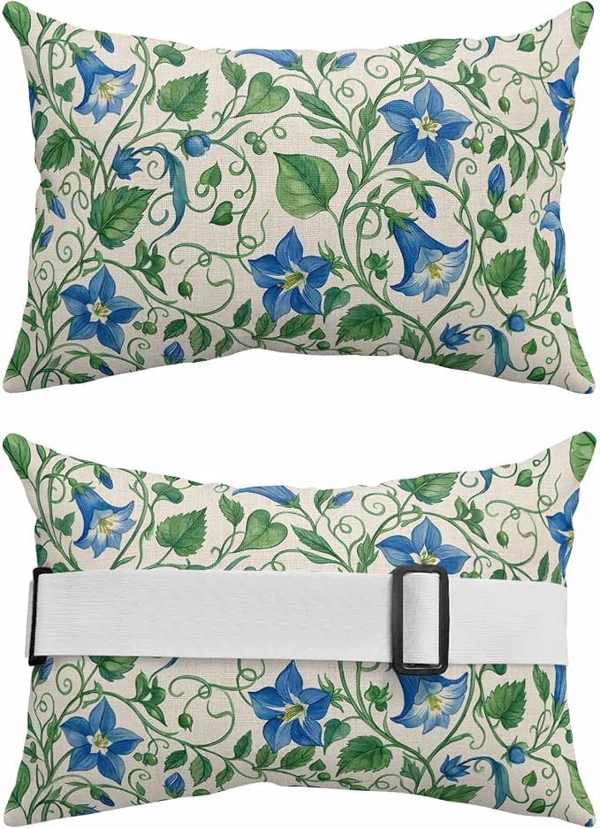 Pack of 4 Outdoor Lumbar Pillow Covers 11x16 Inch, Blue Green Botanical Waterproof Throw Pillow Covers Set, Spring Floral Summer Rustic Indoor&Outdoor Decorative Cushion Cases for Patio Porch Car