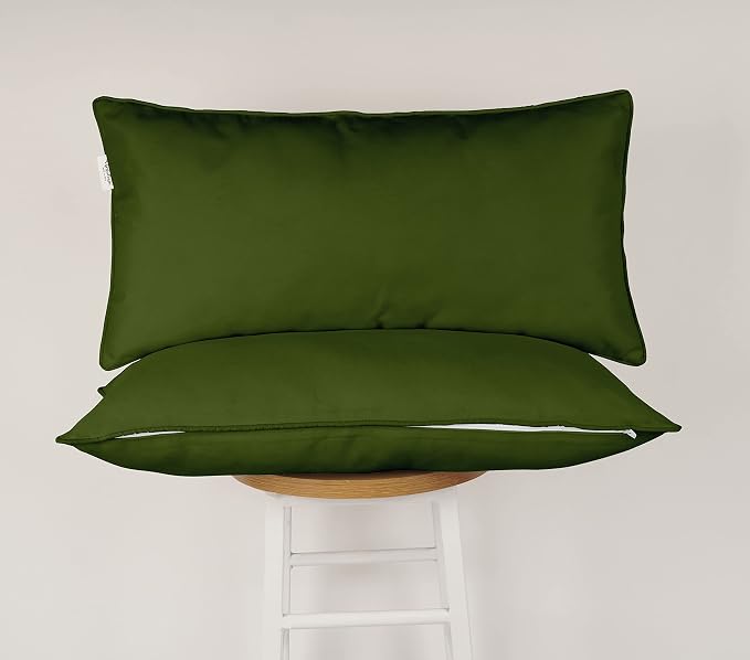 Indoor/Outdoor Polyester Fabric Lumbar Pillow Cover, All-Weather Waterproof Rectangular Cushion Case for Patio Furniture, 12 x 24 Set of 2 -Dark Green