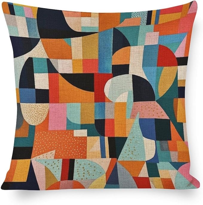 Modern Sofa Throw Pillow Cover Hand Drawn Striped Watercolor Brush Dye Pillow Protector Colorful Fun Aesthetic Mid Century Modern Gomestry Outdoor Pillow Covers for Couch Sofa Bed 18"x18"