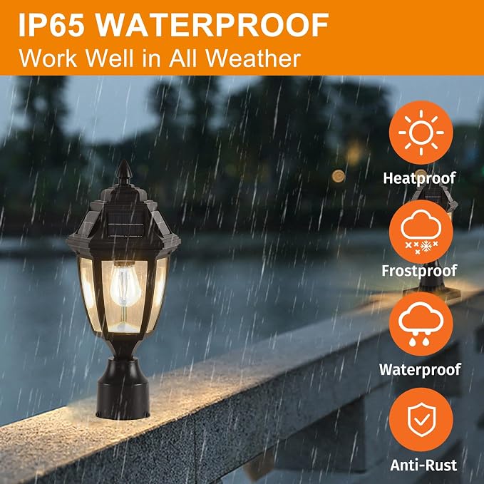 Solar Post Lights 2 Pack, Motion Sensor Solar Post Light without Base | Solar Post Lantern Without Pier Mount Base, Waterproof Solar Powered Post Light Fixture for Patio Yard Garden