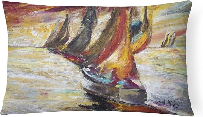 Caroline's Treasures JMK1062PW1216 Red Sails Sailboat Canvas Fabric Decorative Pillow Machine Washable, Indoor Outdoor Decorative Pillow for Couch, Bed or Patio, 12HX16W