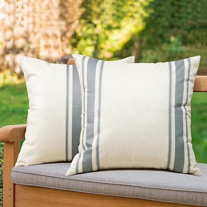 OTOSTAR Pack of 2 Outdoor Waterproof Decorative Pillow Covers 16x16 Inch Linen Geometry Pillowcases Cushion Case Garden Throw Pillow Covers Pillows Shell for Patio Furniture Couch Tent Balcony (Grey)