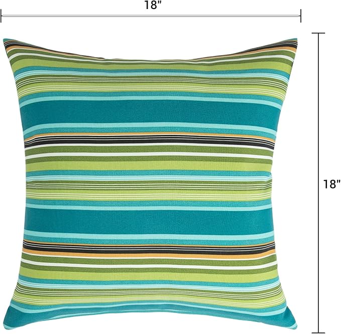 Outdoor Throw Pillows Water Resistant 18x18 inch,Decorative Throw Pillow with Insert Set of 2,Hidden Zipper Headrests for Patio Furniture Sofa Couch Chair(Green Stripe)