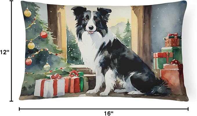 Caroline's Treasures DAC2615PW1216 Border Collie Cozy Christmas Throw Pillow Machine Washable, Indoor Outdoor Decorative Pillow for Couch, Bed or Patio, 12HX16W