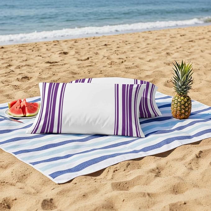 Outdoor Waterproof Throw Pillow Covers Set of 2 Purple Stripes Lumbar Pillowcases 20x12 Inches White Vertical Striped Decorative Pillows Cushion Case Patio Pillows for Couch Bed Chair Garden