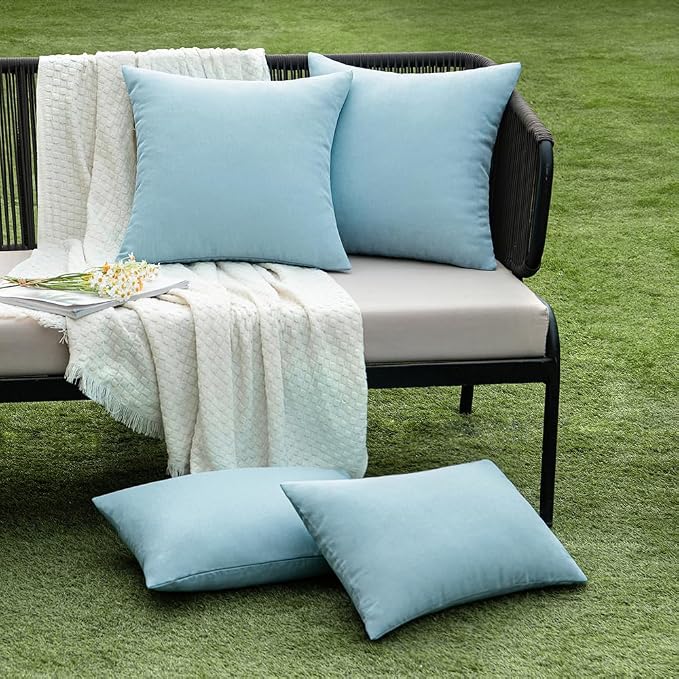 EMEMA Outdoor Throw Pillow Covers Decorative Farmhouse Rectangle Pillowcases Waterproof Cushion Covers Cases for Patio Couch Garden Sofa Home Living Room Set of 2 12x20 Inch Blue Gray