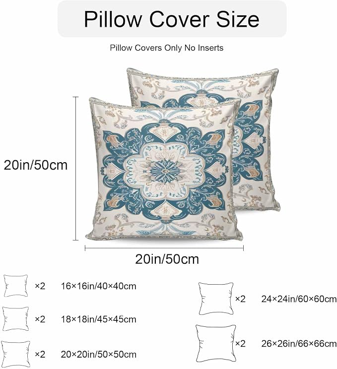 Boho Flowers Waterproof Outdoor Pillow Covers Set of 2 Home Decor, Country Neutral Chic Abstract Floral Art Pillowcase Patio Pillow Covers for Couch Bench Furniture Garden 26x26in
