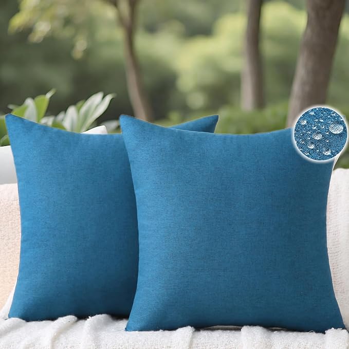Outdoor Throw Pillows with Inserts, Waterproof Pillows for Outdoor Seating, Square Decorative Garden Cushion for Patio Furniture, Bed, Couch, Sofa(Blue, 20" x 20" (Pack of 2))