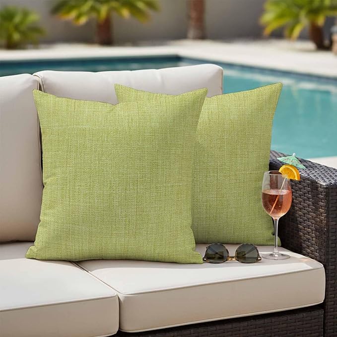 Outdoor Waterproof Throw Pillow Covers Set of 2 Fruit Green Linen Pillowcases 16x16 Inches Farmhouse Pure Color Decorative Pillows Cushion Case Patio Pillows for Couch Bed Chair Garden