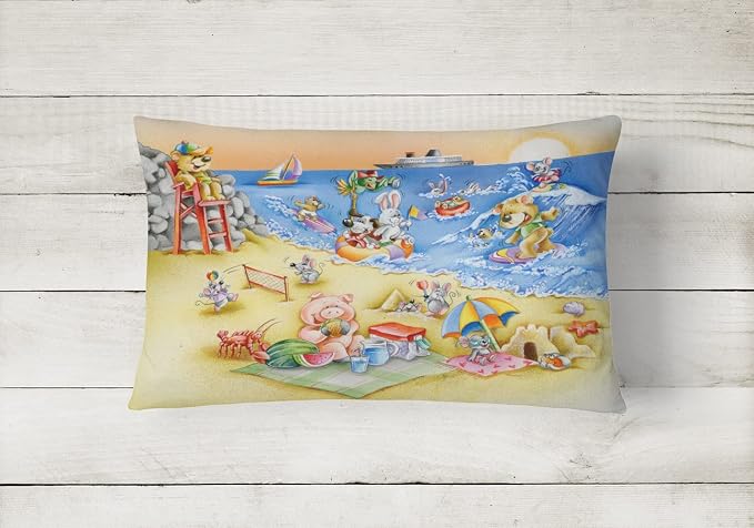 Caroline's Treasures APH6822PW1216 Animals Swimming at The Beach Canvas Fabric Decorative Pillow Machine Washable, Indoor Outdoor Decorative Pillow for Couch, Bed or Patio, 12HX16W