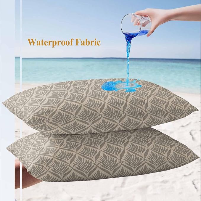 Retro Brown Outdoor Waterproof Throw Pillow Covers Set of 2, 20"x12", Floral Modern Abstract Geometric Decorative Pillow Covers Outside Cushion Case for Patio Porch Garden