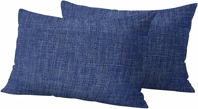 Outdoor Waterproof Throw Pillow Covers Set of 2 Navy Blue Linen Lumbar Pillowcases 20x12 Inches Farmhouse Pure Color Decorative Pillows Cushion Case Patio Pillows for Couch Bed Chair Garden
