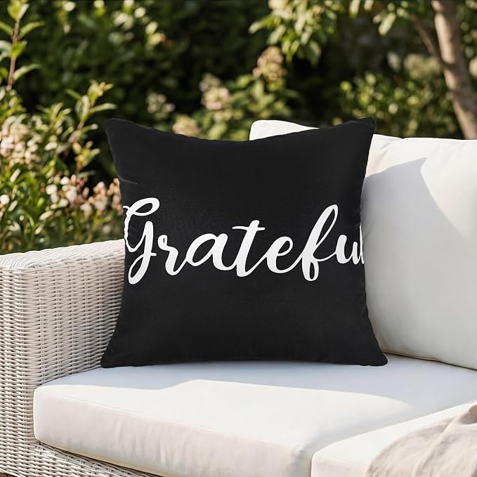 Adabana Outdoor Waterproof Grateful Pillow Covers Set of 2 18x18 Inch | Home Decorative Outdoor Pillows Cover for Patio Garden Porch Farmhouse