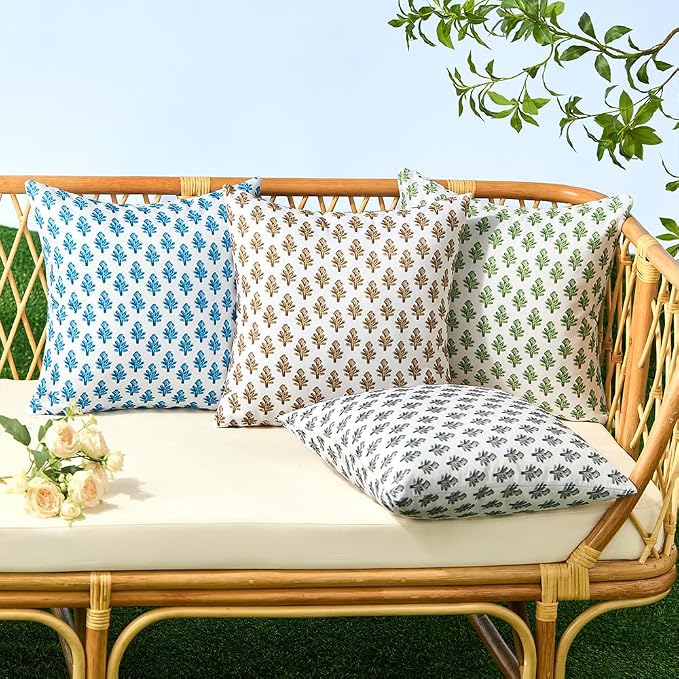 Outdoor Pillow Covers 20x20 Set of 2 Boho Brown Floral Accent Print Decorative Throw Pillow Cases for Outdoor Waterproof Patio Furniture Garden Porch Sofa Bed Cushion Covers Home Decor JB005-D20