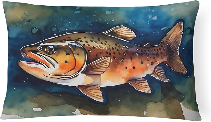 Caroline's Treasures DAC2777PW1216 Brown Trout Throw Pillow Machine Washable, Indoor Outdoor Decorative Pillow for Couch, Bed or Patio, 12HX16W