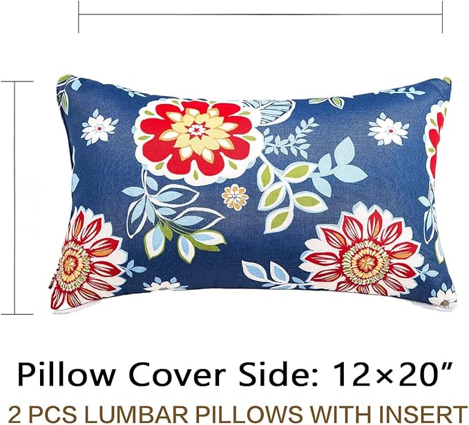 JMGBird Outdoor Accent Pillows 12x20 Outdoor Pillows Inserts includ | Water-Resistant Outdoor Pillows Durable Red Flowers Blue Background Throw Pillows with Inserts for Patio Furniture