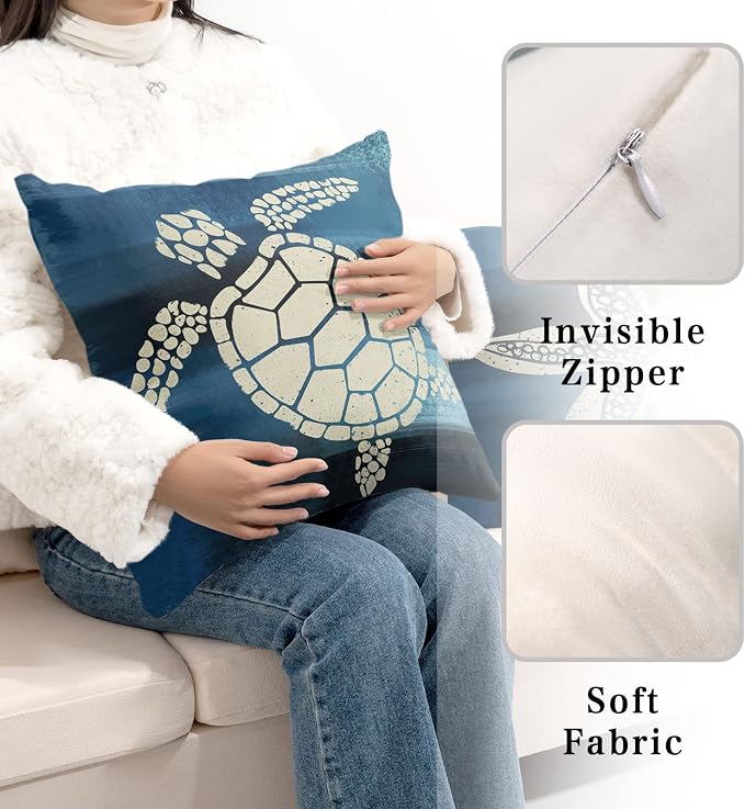 Sea Turtle Pillow Covers 16x16 Starfishes Cushion Cases Ocean Coastal Beach Pillowcases Set of 2 Outdoors Modern Home Decor Square Soft Ocean Theme Throw Pillow Covers