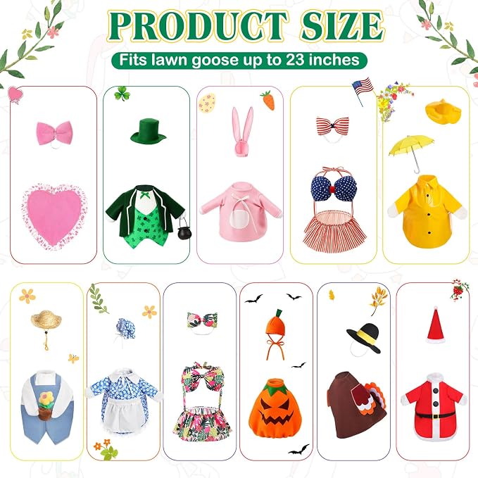 11 Set Holiday Porch Goose Outfits All Seasons Goose Clothes Umbrella Easter Statue Costume for Patio Lawn Outdoor