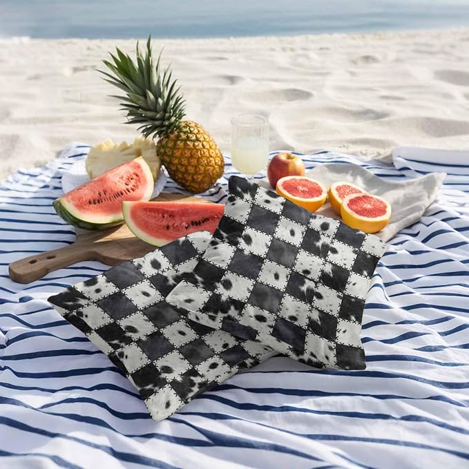 Black White Animal Printed Outdoor Pillow Covers 24x24 Inch Throw Pillow Covers Set of 2 Waterproof Decorative Pillow Cases Farmhouse Fur Texture Plaid Cushion Covers for Patio Furniture Garden Couch