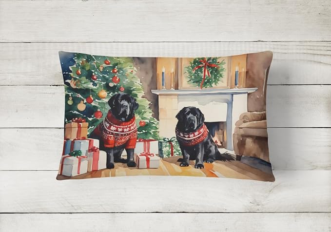 Caroline's Treasures DAC2756PW1216 Tibetan Mastiff Cozy Christmas Throw Pillow Machine Washable, Indoor Outdoor Decorative Pillow for Couch, Bed or Patio, 12HX16W
