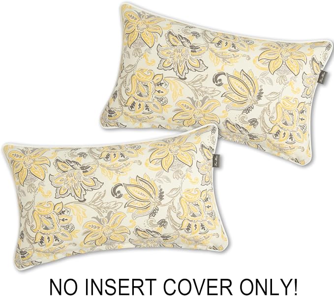 FUNHOME Waterproof Outdoor Lumbar Pillow Covers Set of 2,Home Decor for Garden Patio Furniture,Couch,Sofa 12"x20" Inch Decorative Pillows Cover Only,NO Insert(Yellow Flower)