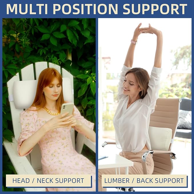 Headrest Pillow for Patio Chaise Lounge, 2 Packs Head Pillow with Elastic Band for Zero Gravity Lounge Chair, Head Neck Rest Pillow Lumbar Pillow, Cream