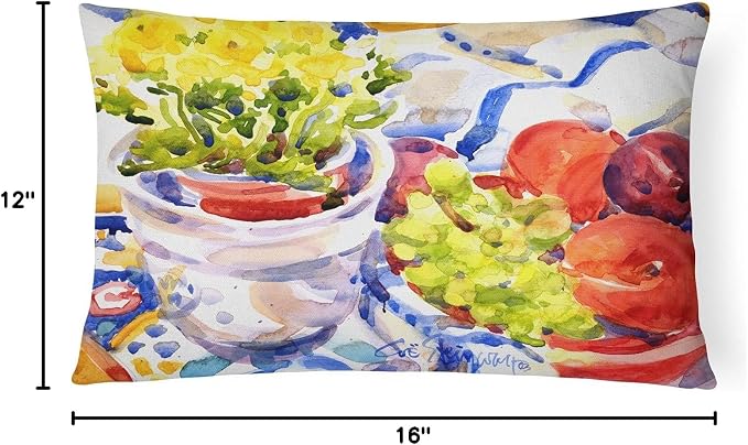 Caroline's Treasures 6037PW1216 Apples, Plums and Grapes with Flowers Canvas Fabric Decorative Pillow Machine Washable, Indoor Outdoor Decorative Pillow for Couch, Bed or Patio, 12HX16W