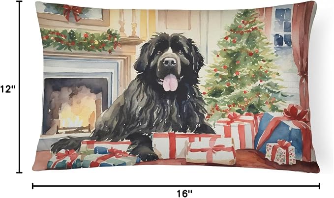 Caroline's Treasures DAC2707PW1216 Newfoundland Cozy Christmas Throw Pillow Machine Washable, Indoor Outdoor Decorative Pillow for Couch, Bed or Patio, 12HX16W