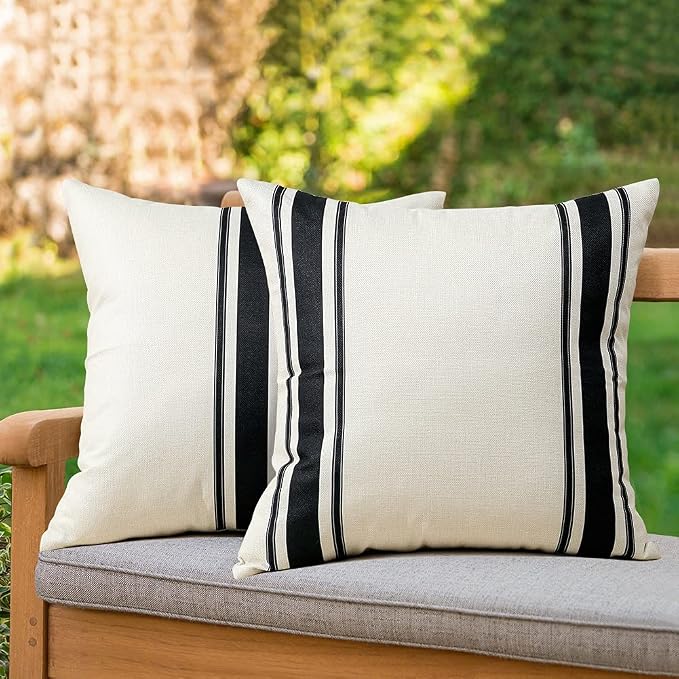 OTOSTAR Pack of 2 Outdoor Waterproof Decorative Pillow Covers 16x16 Inch Linen Geometry Pillowcases Cushion Case Garden Throw Pillow Covers Pillows Shell for Patio Furniture Couch Tent Balcony (Black)