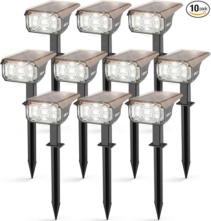 LEREKAM Solar Spot Lights,IP65 Waterproof 40 LED's Landscape Spotlights,3 Modes Outdoor Garden Lights, 360 Adjustable Lighting Angle, Solar Powered Wall Lights for Yard Porch 10 Pack
