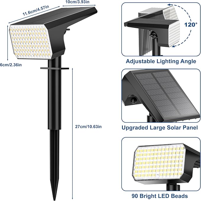 LANSOW Solar Spot Lights Outdoor Waterproof IP67, (8 Pack/90 LED/4 Modes) Solar Landscape Spotlights, 2-in-1 Solar Powered Flood Lights for Yard Garden Pathway Outside Tree, Auto ON/Off(Cool White)