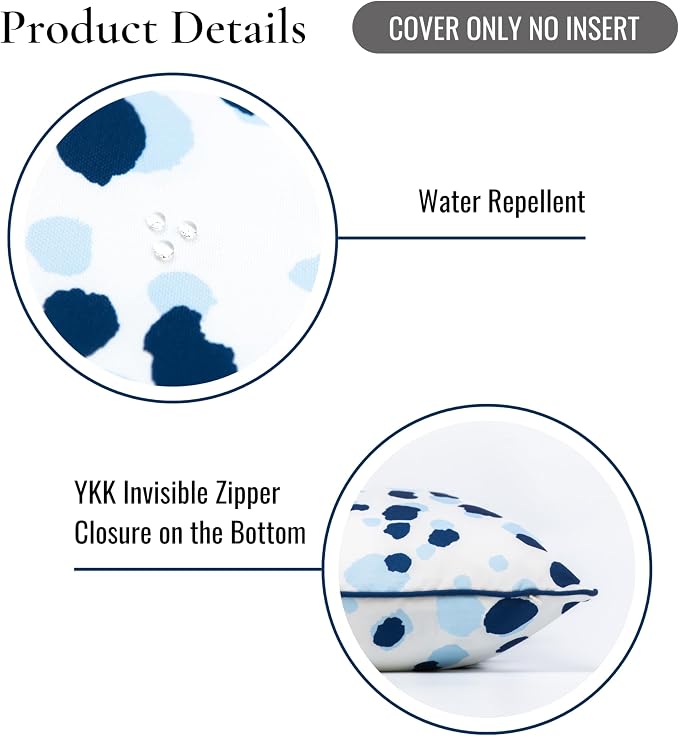 Hofdeco Premium Coastal Patio Indoor Outdoor Throw Pillow Cover Only, 20"x20" Water Repellent for Backyard, Couch, Navy Blue Leopard with Piping