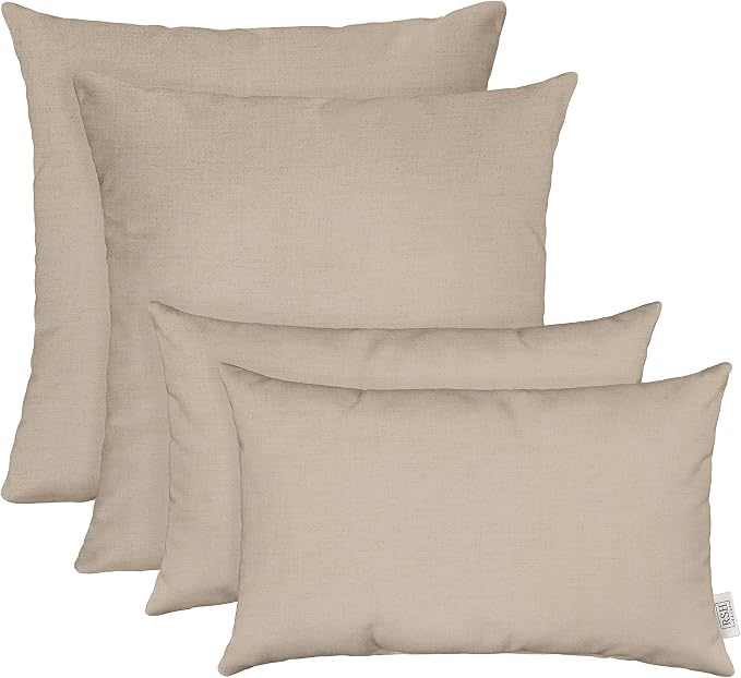 RSH DECOR Sunbrella Lumbar & Square Pillows Set of 4 | 20" x 12" & 17" x 17" | Water & Fade-Resistant Performance Fabric | Outdoor Throw Pillows | Made in USA (Play Oat Beige)