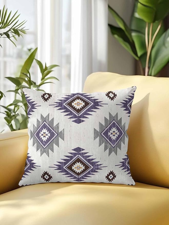 Waterproof Outdoor Pillow 1 Pack Purple Boho Aztec Decorative Throw Pillows Cover & Insert 18x18 Inch Pillowcase Southwest Tribal Style Square Pillows for Couch Sofa Bed Patio Furniture Indoor Outdoor
