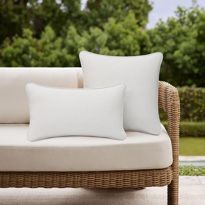 Unimatta Decorative Outdoor Water Repellent Throw Pillows with Inserts, Set of 4, 20" x12" Pillows for Patio, Backyard, Bed, Couch, and Patio Furniture, Linen