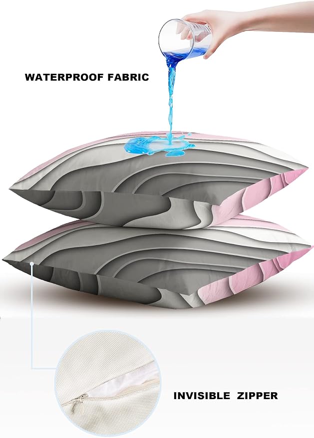 Outdoor Waterproof Pillow Covers for Patio Furniture Pink Modern Geometric Decorative Throw Pillow Cover Abstract Beach Pillowcases Set of 2 Cushion Case for Sofa Couch Chair Home Decor 20 x 20 Inches