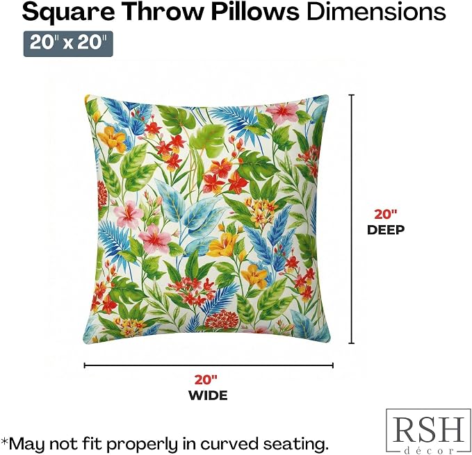 RSH DECOR Square Throw Pillows Set of 2, 20" x 20", All-Weather Pillows Carena Multi, Made in USA