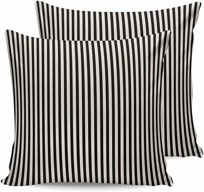 Outdoor Waterproof Throw Pillow Covers Set of 2 Black Stripes Pillowcases 20x20 Inches Linen Classic Vertical Striped Patio Decorative Pillows Cushion Case Patio Pillows for Couch Bed Chair Garden