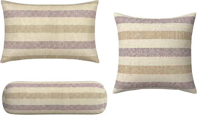 RSH DECOR: 6-Pack Pillow Set | Sunbrella Performance Fabric |Water & Fade-Resistant| 17" Square, 20"x12" Lumbar, 20"x6" Neck Roll | Outdoor Pillows for Patio Furniture | Made in USA (Paris Lavendar)