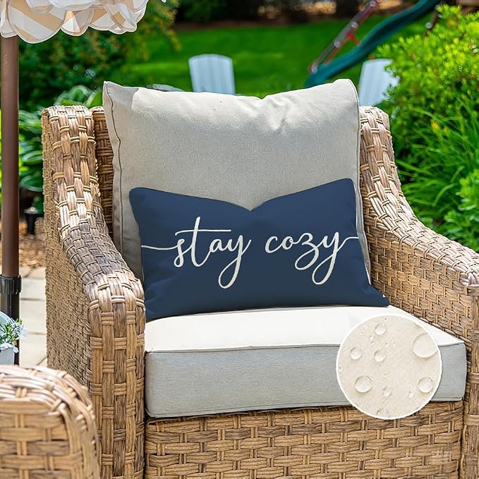 RABUSOFA Blue Outdoor Pillow Covers 12x20 Waterproof Stay Cozy Decoration | Outdoor Patio Decoration, Waterproof & Durable Fabric, Machine Washable, Invisible Zipper, Not Insert