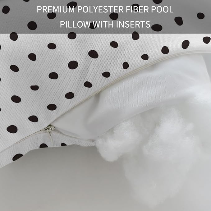 Chaise Lounge Headrest Pillow 1 Pack, White Waterproof Chair Pillows with Insert & Adjustable Elastic Strap for Beach Recliner, Abstract Black Polka Dot Geometric Minimalist Art Outdoor Patio Pillow