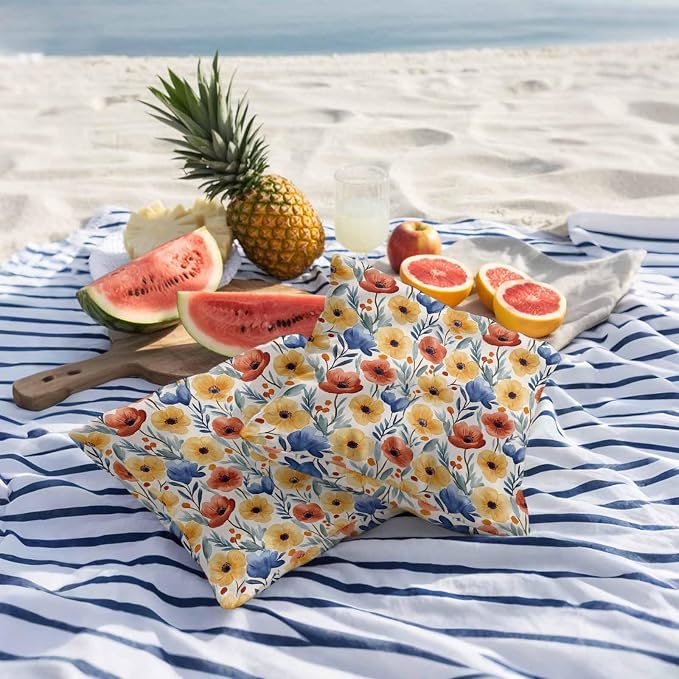 Spring Floral Outdoor Pillow Covers 18x18 Inch Throw Pillow Covers Set of 2 Waterproof Decorative Pillow Cases Red Yellow Blue Summer Botanical Cushion Covers for Patio Furniture Garden Couch Sofa