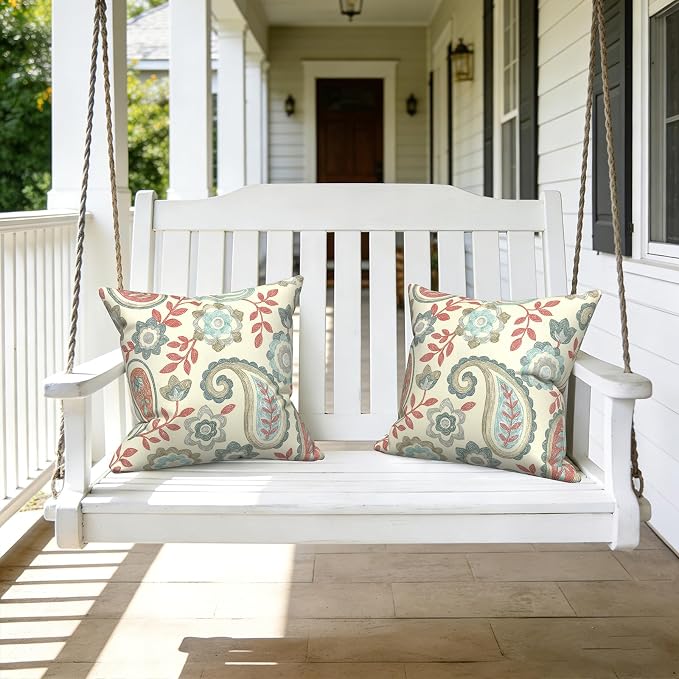 LVTXIII Outdoor Pillows 20x20 Inch, 2 Pack Large Decorative Square Throw Pillows with Inserts for Couch, Bed, Floor Seating, Patio Furniture, Paisley Vintage