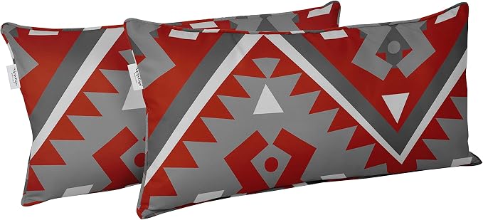 Indoor/Outdoor Polyester Fabric Lumbar Pillow Cover, All-Weather Waterproof Rectangular Cushion Case for Patio Furniture, 16 x 24 Set of 2 - Geometric-85