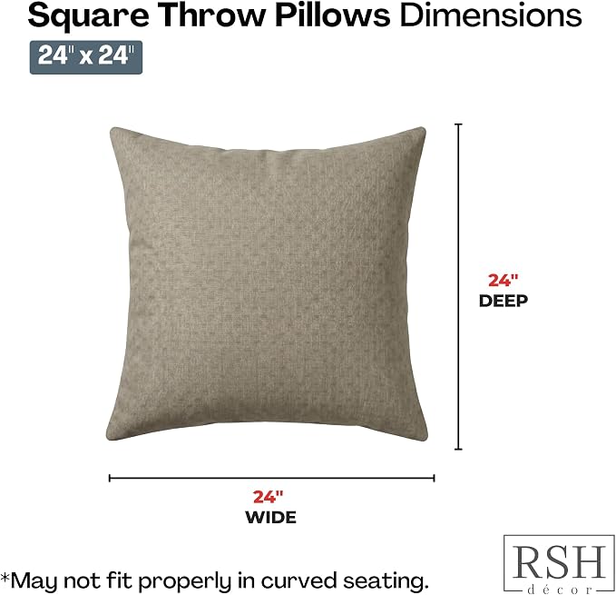 RSH DECOR: Sunbrella Square Throw Pillows Set of 2 | 24" x 24" | Water and Fade-Resistant Performance Fabric | Outdoor Pillow Covers with Down-Alternative Inserts | Made in USA (Dots Nice Shale)