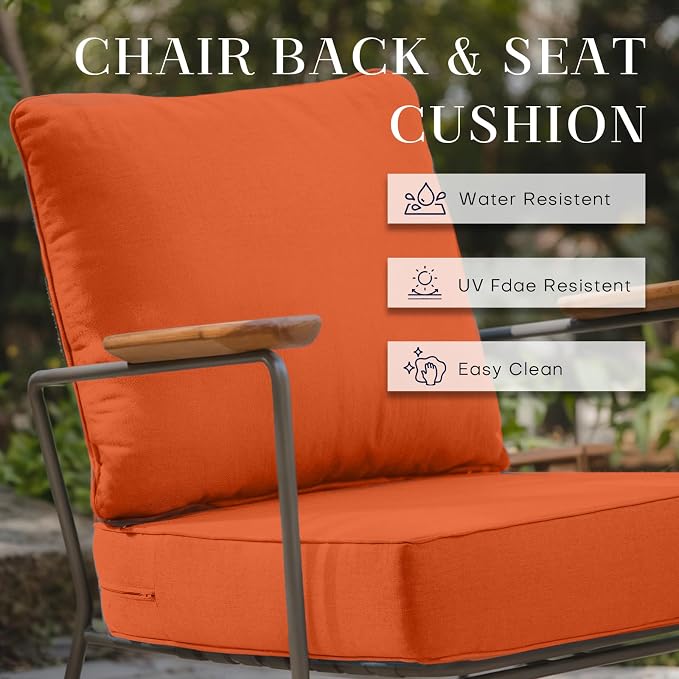 Luxury 24*24*6in Outdoor Patio Cushions, 6 Pieces Orange Outdoor Cushion | 6in Outdoor Patio Cushions, Water-Resistant, Reversible, Removable Cover, for Patio Chairs Sofa Couch Loveseat